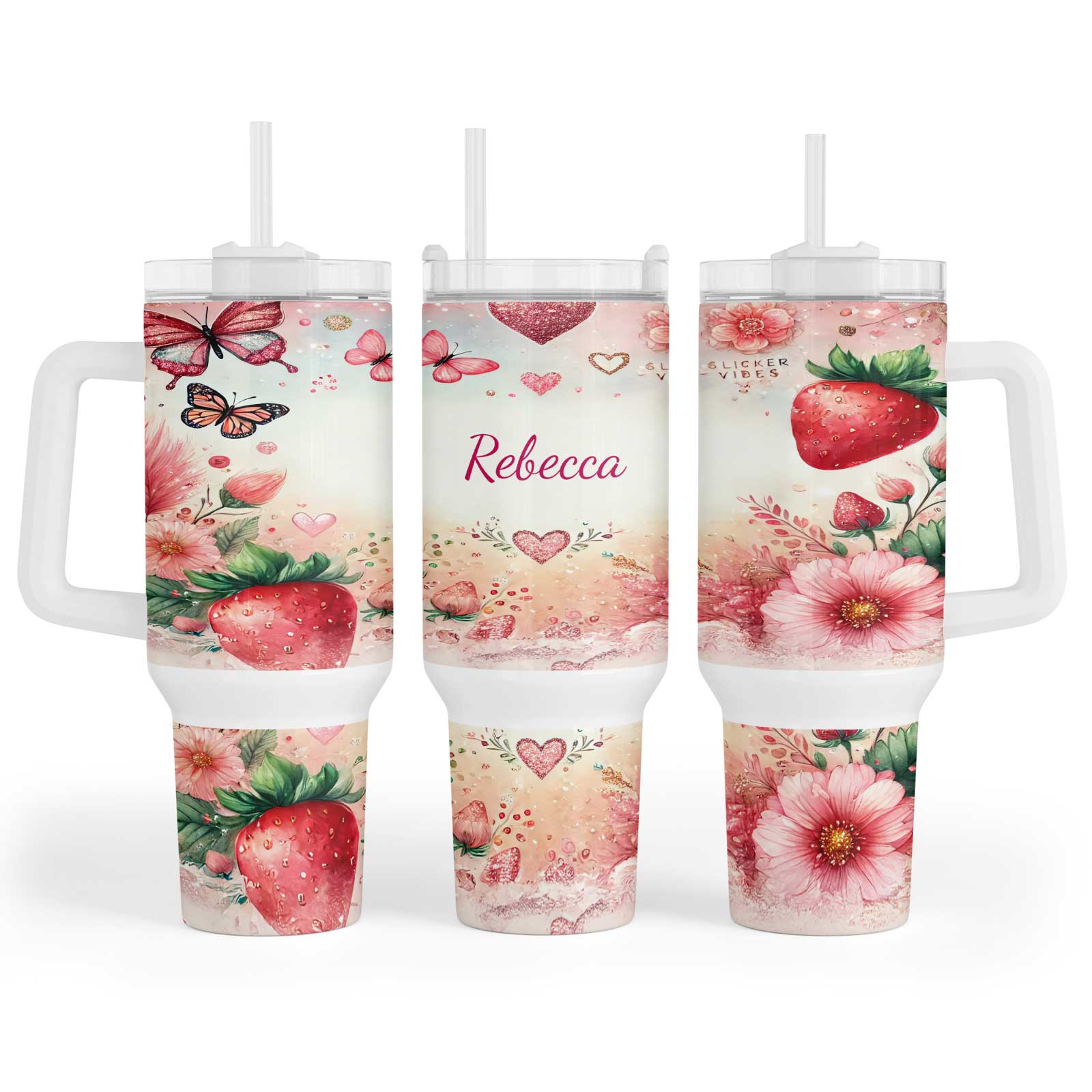 Personalised Strawberries & Butterflies - 40oz Maxi Cup